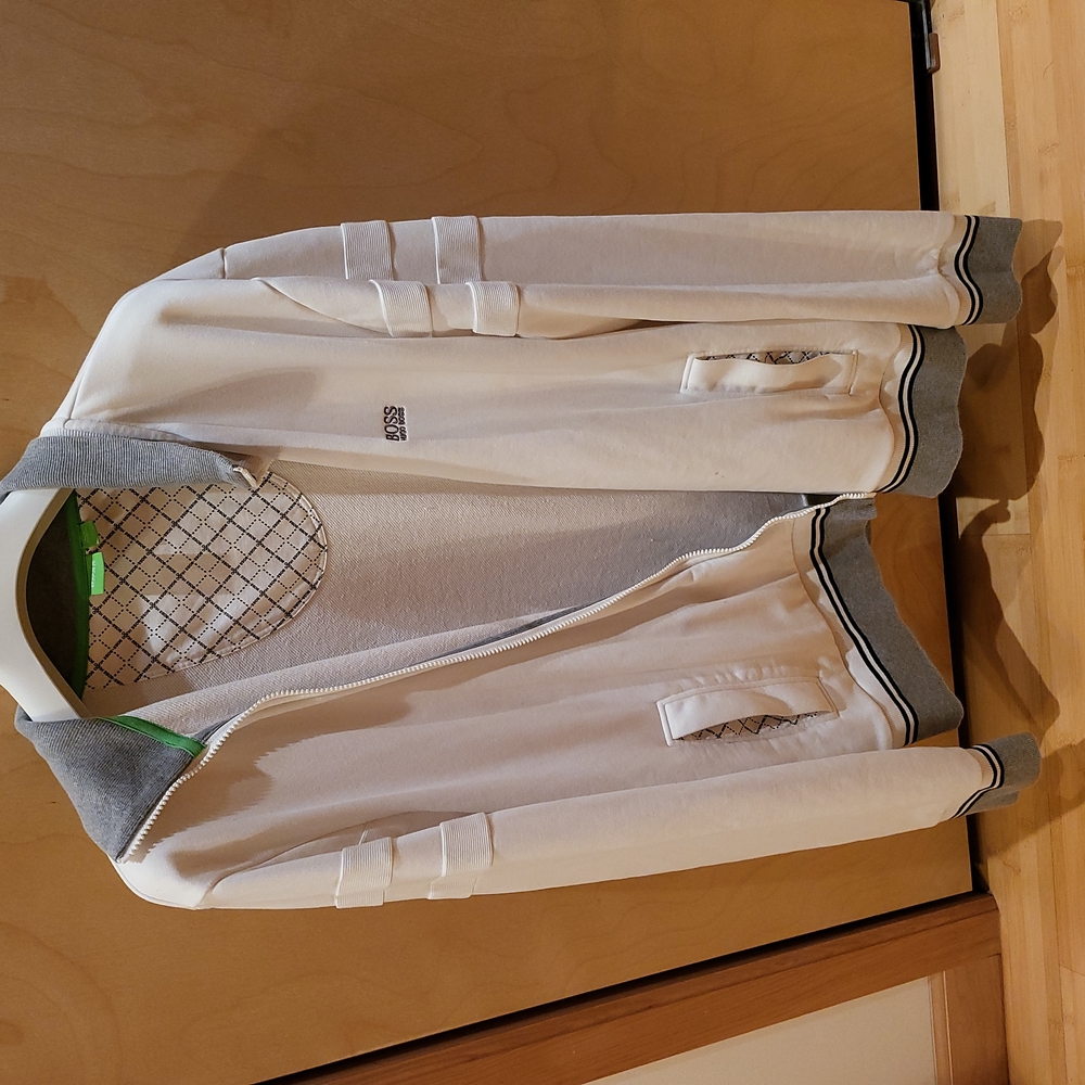 Hugo Boss zip up light jacket sweatshirt WHITE/GREY XXL